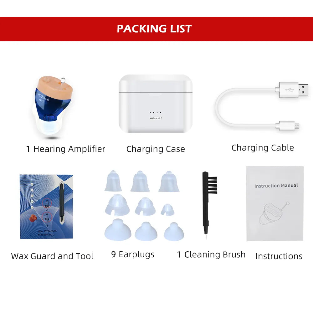 Rechargeable ITC Hearing Aids with Convenient Recharging Case Sound Amplifier In-Ear Hearing Device