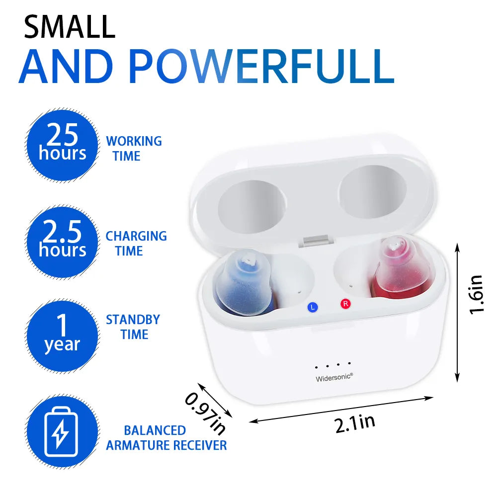 Rechargeable ITC Hearing Aids with Convenient Recharging Case Sound Amplifier In-Ear Hearing Device