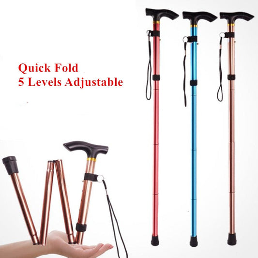 Lightweight folding adjustable aluminium walking stick